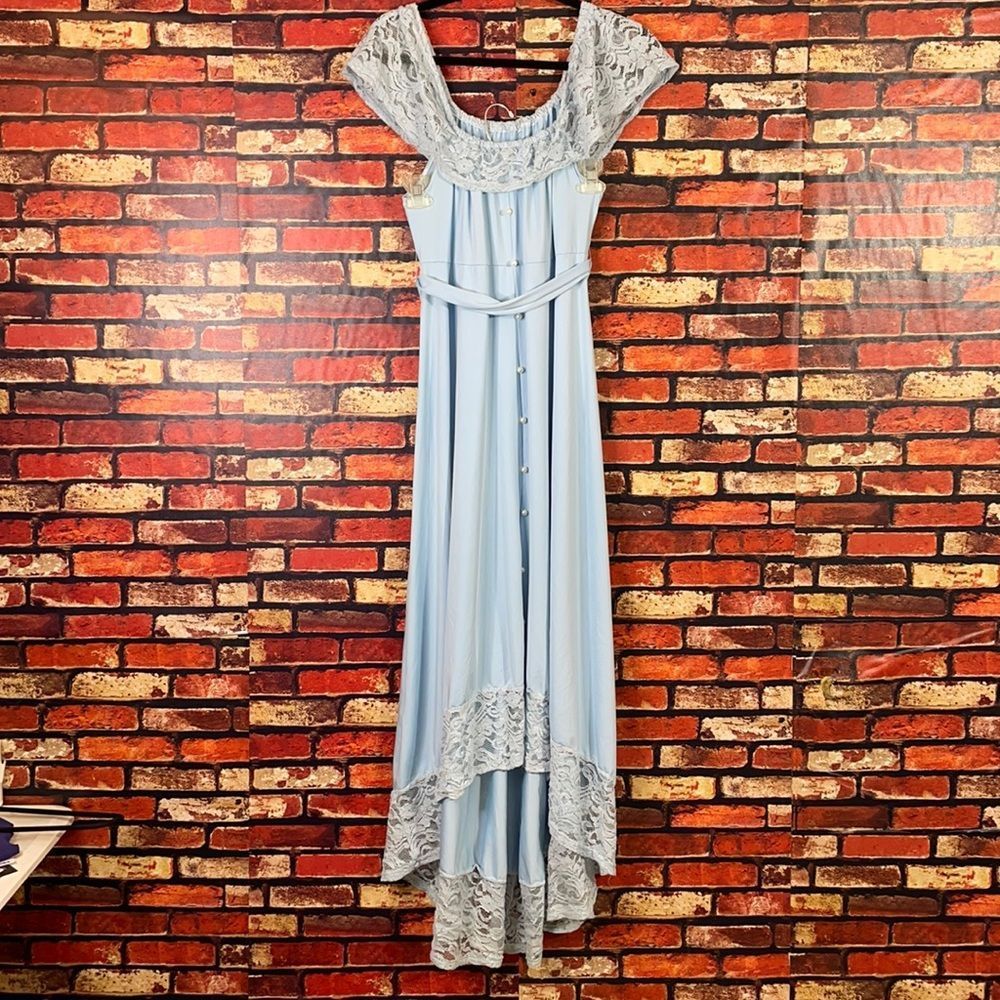 🔥XL Baby Blue Lace High-Low Dress